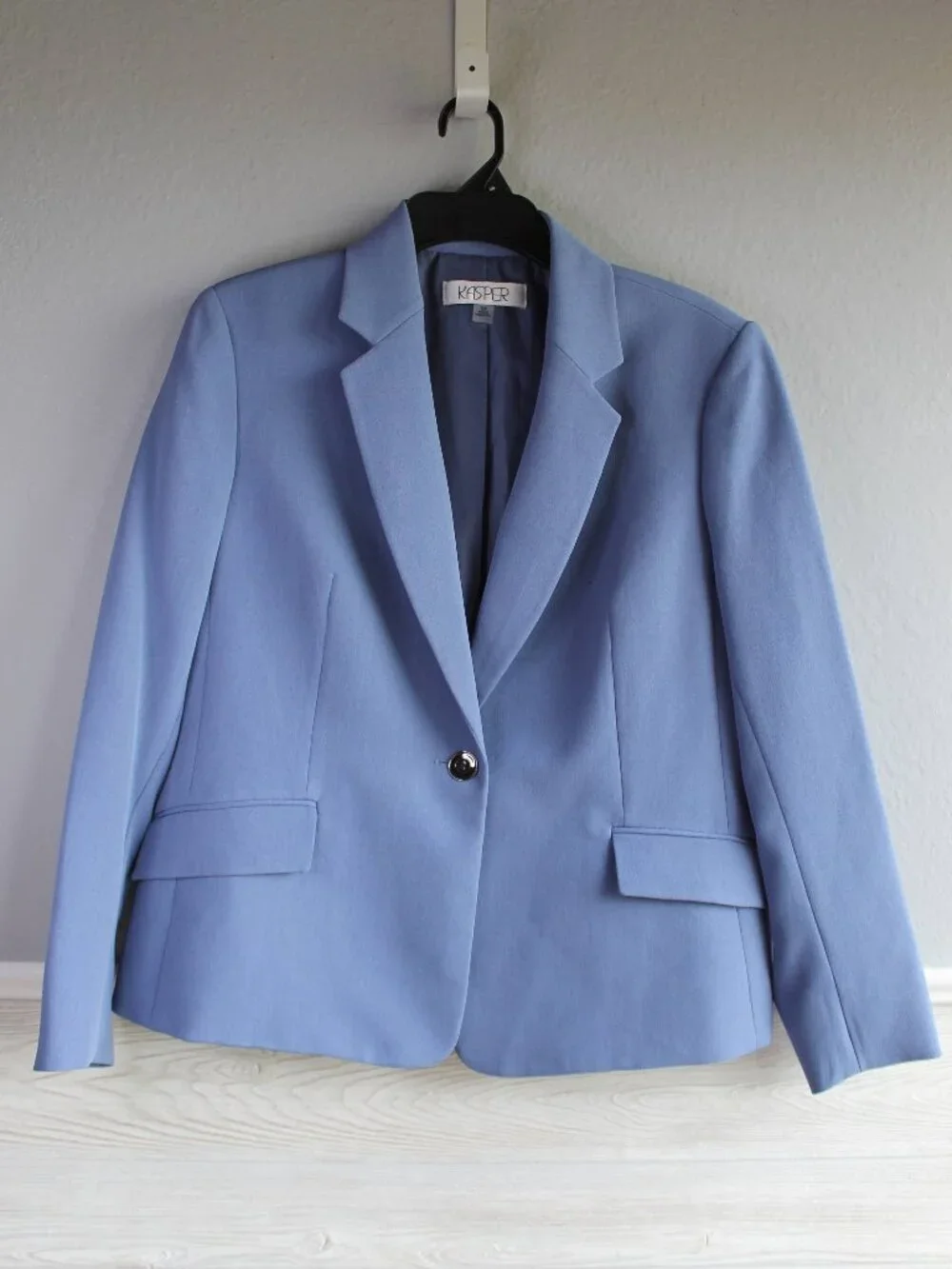Kasper Women's Petite One Button Seamed Blazer Jacket Periwinkle Blue 12P Lined